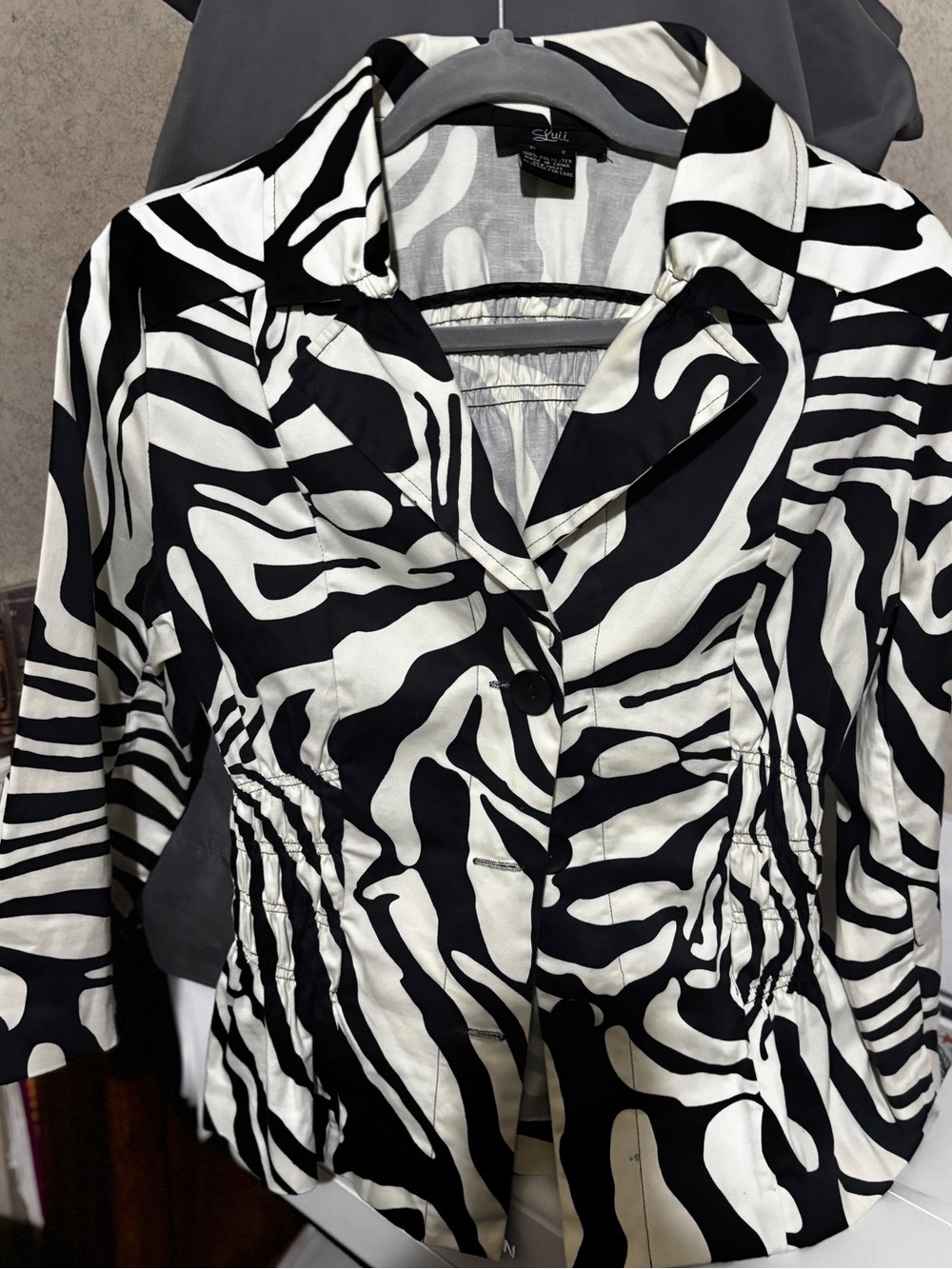 Luii Zebra Print Cinched Waist Jacket Blazer Black White Peplum Size Medium